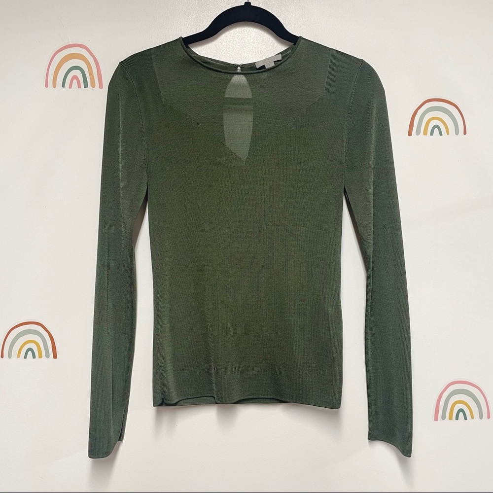 COS Dark Green Knit Keyhole Long Sleeve Top XS